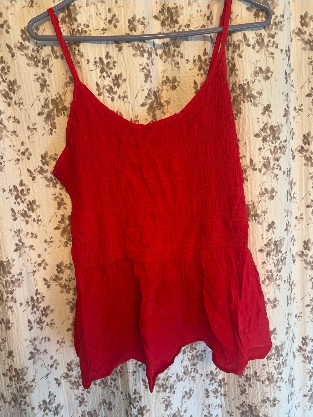 Red Sleeveless Smocked Peplum Tank Top
